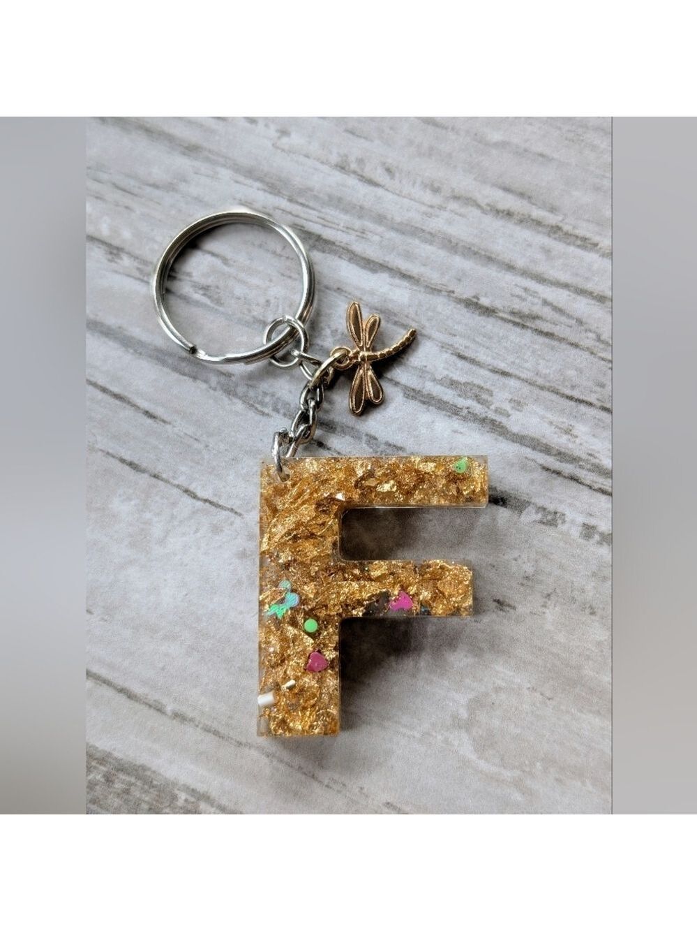 Letter F resin keychain